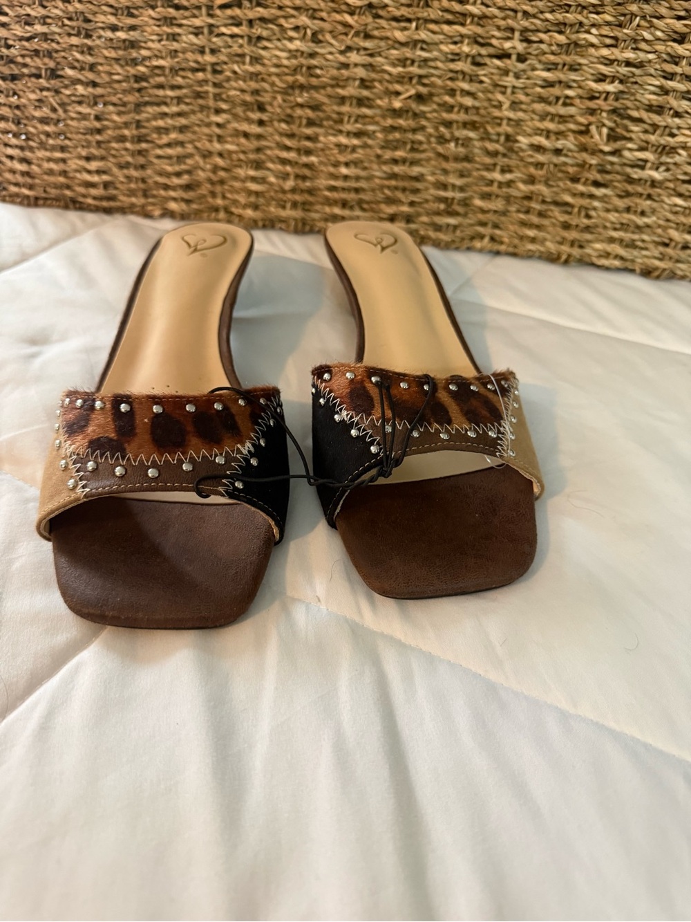 Windsor Brown Tan and Black Studded Slide Mules